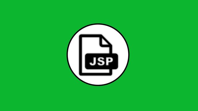 Jsp file format icon animation on green background with white circle border.