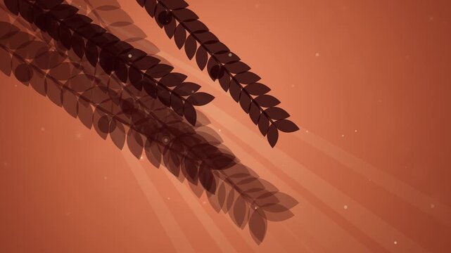 Abstract wheat stalks swaying on a warm orange background