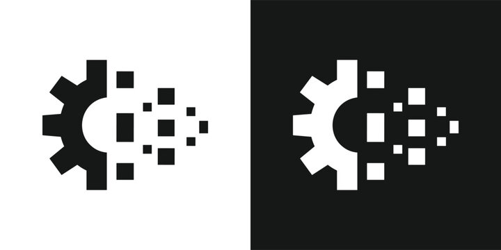 Digital Transformation Symbol. A graphic representation of digital transformation, showcasing a gear morphing into digital squares, symbolizing progress and change.