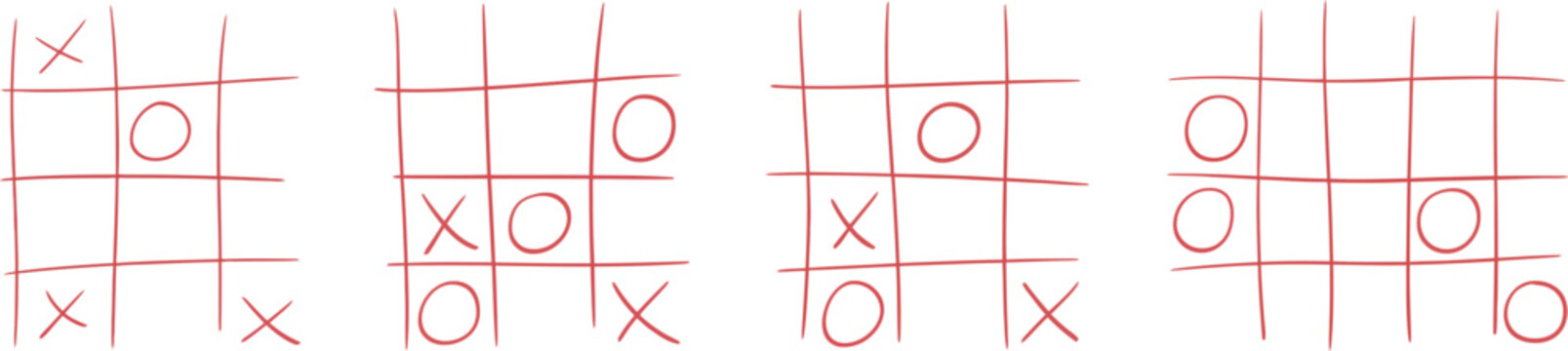 Hand Drawn Tic Tac Toe Doodle Symbols for Kids Games, Puzzles, Playful Activities, Learning, and Creative Design