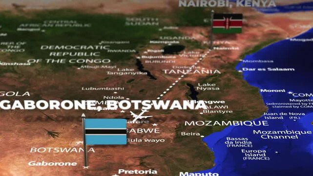 Flight From Nairobi KENYA to Gaborone BOTSWANA with flag pins