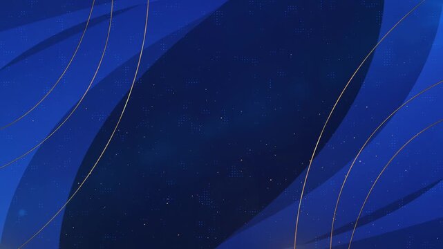 Luxury Deep Blue Curved Waves Motion Background with Thin Gold Lines Loop