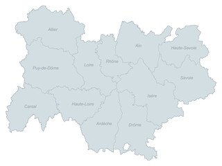 Fototapeta premium Administrative Map of the Auvergne Rhone Alpes Region, France