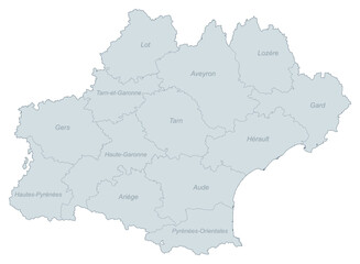 Fototapeta premium Occitanie Region of France Administrative Divisions Map