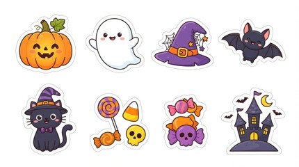 Fototapeta premium Cute halloween stickers set isolated on white background
