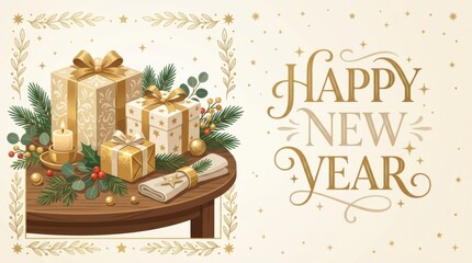 Naklejka premium Elegant New Year's Eve celebration with gifts and festive decorations