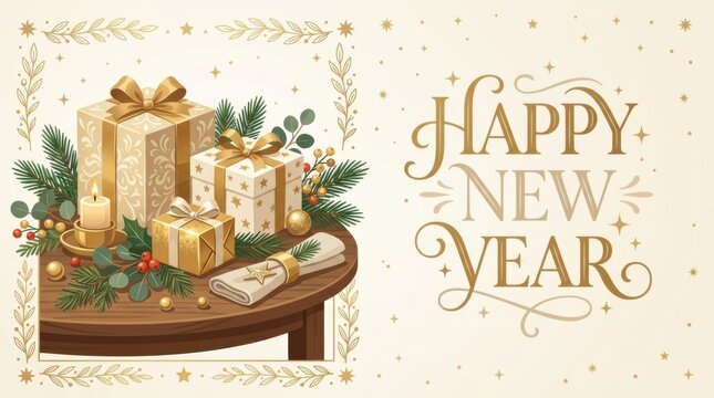 Elegant New Year's Eve celebration with gifts and festive decorations