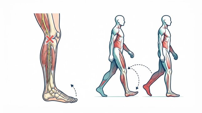 Diagram illustrates the anatomy of peripheral nerves in the legs, highlighting nerve plexus and dermatomes related to movement.