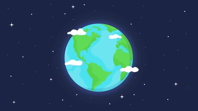 Cute cartoon planet earth zoom in space animation vector style background loop