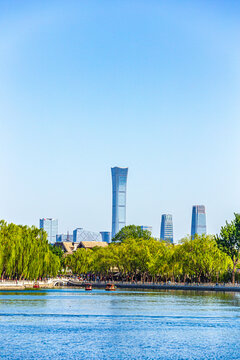 China Zun Tower and Beijing skyline from Shichahai Lake, Xicheng District