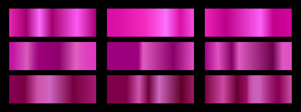 Set of bright pink and magenta metallic foil gradient swatches