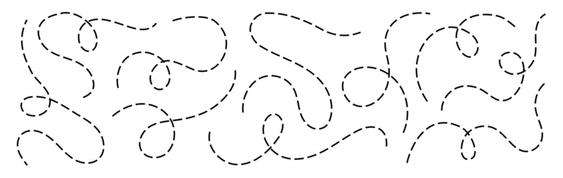 Hand drawn squiggly dashed, dotted lines, curved lines vector collection