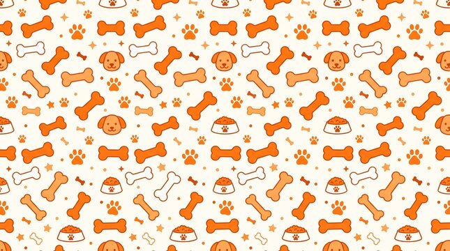 Playful Puppy and Dog Bone Seamless Vector Pattern