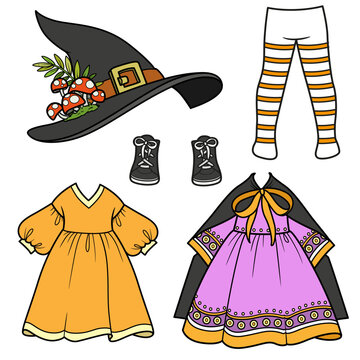 Clothes separately - Halloween witch costume with lush dresses and Hat
