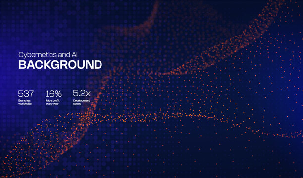 Abstract future ai background with blue big data and digital dots for tech and technology science presentation. Line cyber business network 3d backdrop. Connection graphic design.