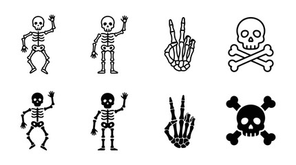 Naklejka premium Collection of human skeleton and skull icons for halloween graphics with skeleton halloween silhouette collection