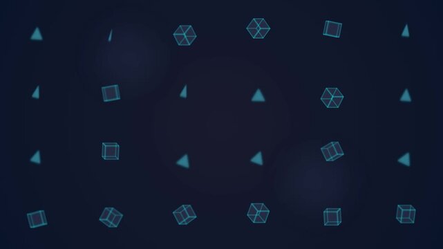 Abstract geometric pattern with cubes and triangles on dark background