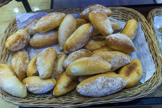 Mexican Bolillo Breads Displayed in a Market Bakery Section