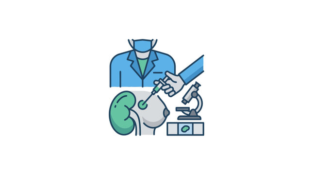 Doctor performing kidney biopsy procedure vector illustration