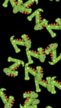 Cartoon Dinosaur Alphabet Letter Z Falling on Black Background