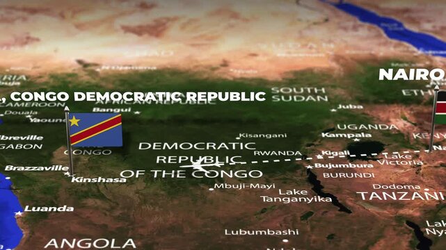 Flight From Nairobi KENYA to Kinshasa CONGO DEMOCRATIC REPUBLIC with flag pins