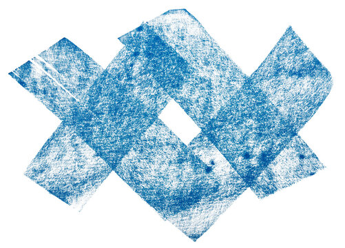 Blue textured cross-hatched strokes or tape marks isolated on transparent background. Modern geometric design element with grain.