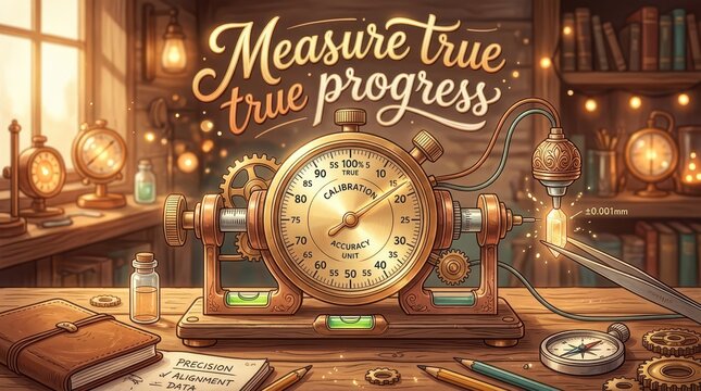 Vintage precision measurement device and gears in a workshop, concept of accurate progress and scientific advancement