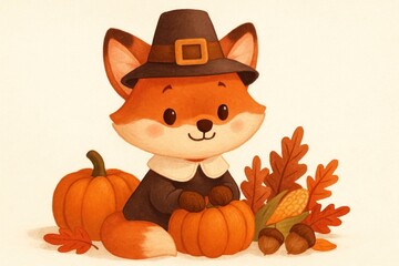 Fototapeta premium Cute fox in autumn attire.