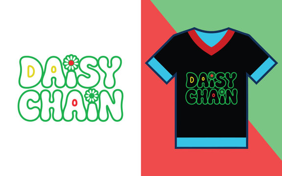 Green daisy chain typography with matching black v-neck t-shirt apparel on split background