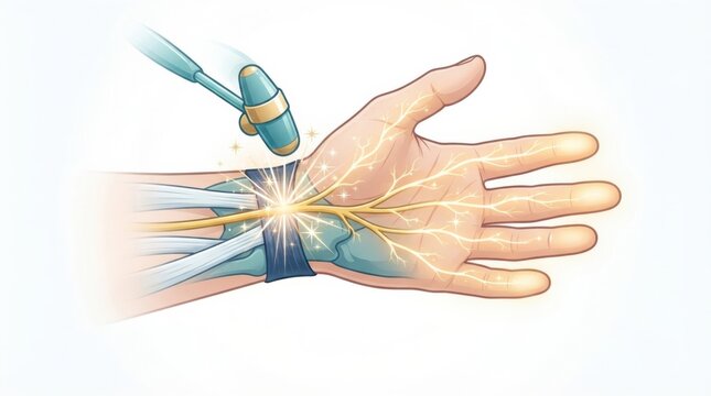 This shows the anatomy of peripheral nerves with focus on nerve plexus and dermatome on a hand during a study or training session.