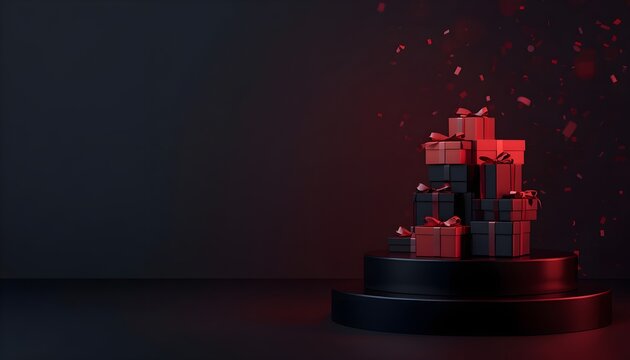 Black Friday product gift boxes with dark copy space