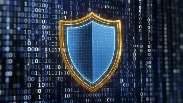 3D Digital Security Shield with Cyber Technology Background
