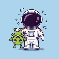Obraz premium Cute astronaut holding an alien in space.