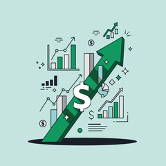 Naklejka premium Financial Growth Arrow with Dollar Sign and Charts.