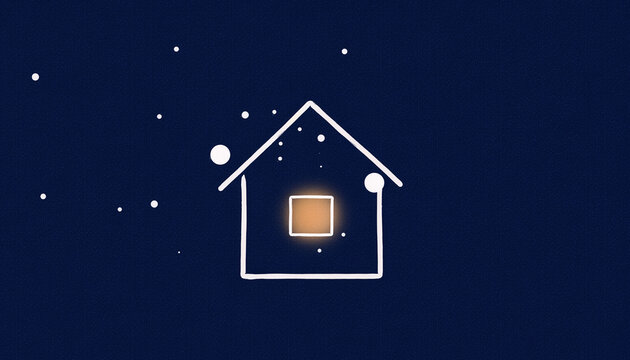 Minimal House with Amber Window on Deep Navy Background