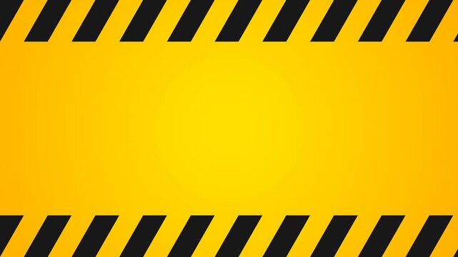Bright yellow background bordered by black hazard stripes on the top and bottom, creating a caution or warning frame. 