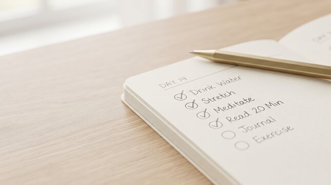 Habit Tracker Checklist in Notebook for Self Care Routine