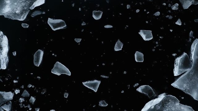 Aerial view of melting pack ice floating on dark water surface