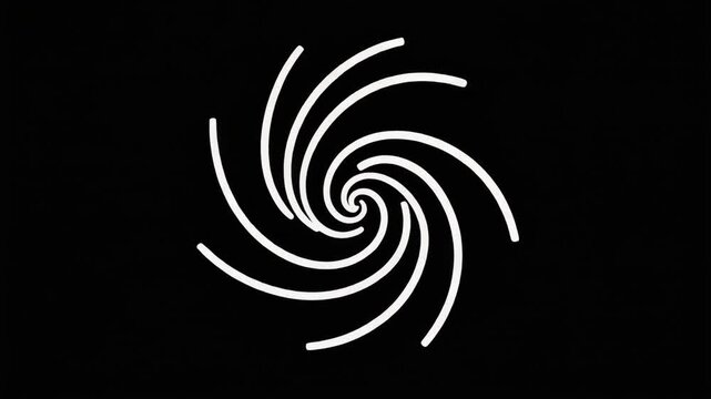 White abstract spiral motion graphic animation on black background