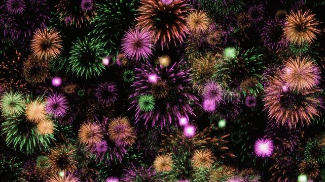 Colorful fireworks exploding in the night sky during a summer festival