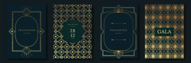 Fotobehang Sportwinkel Luxury jade and emerald green gala invitation card set vector. Art deco gold geometric line templates for wedding, party, corporate event, VIP celebration and formal night design.  © TWINS DESIGN STUDIO