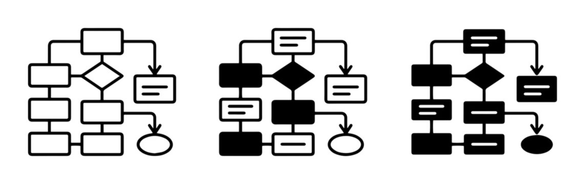 Process Flowchart Icons, Decision Tree Diagrams, Workflow Steps, Black and White