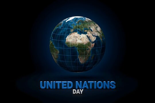 United Nations Day concept with a glowing 3D earth globe on a dark background