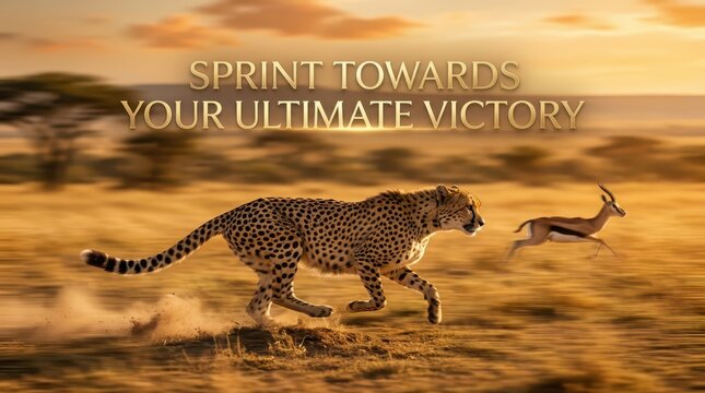 Cheetah Hunting Gazelle in African Savannah with Inspirational Text Sprint Towards Your Victory