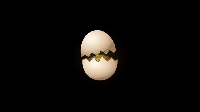 Glowing eggs opening in sequence on black background