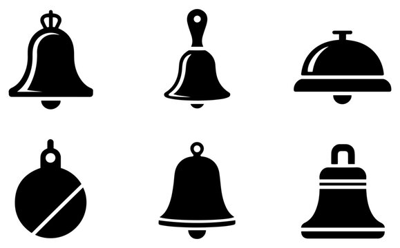 bell icon set with hand service and cowbells