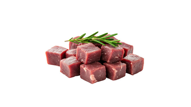 Fresh raw diced beef meat cubes isolated on transparent background