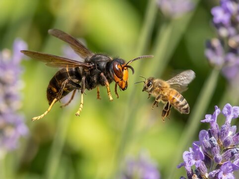 Asian wasp attacks a bee
