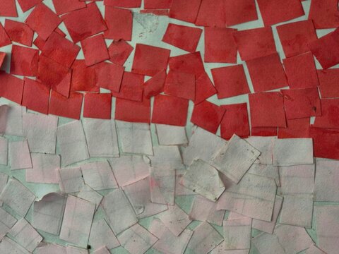 Indonesian Red and White Flag Paper Mosaic Craft Abstract Background