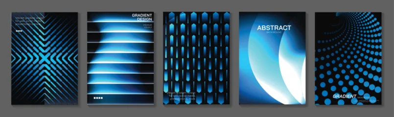 Fotobehang Sportwinkel Blue gradient abstract vector poster templates set. Futuristic neon geometric backgrounds with glowing lines, dots and modern technology design  © TWINS DESIGN STUDIO